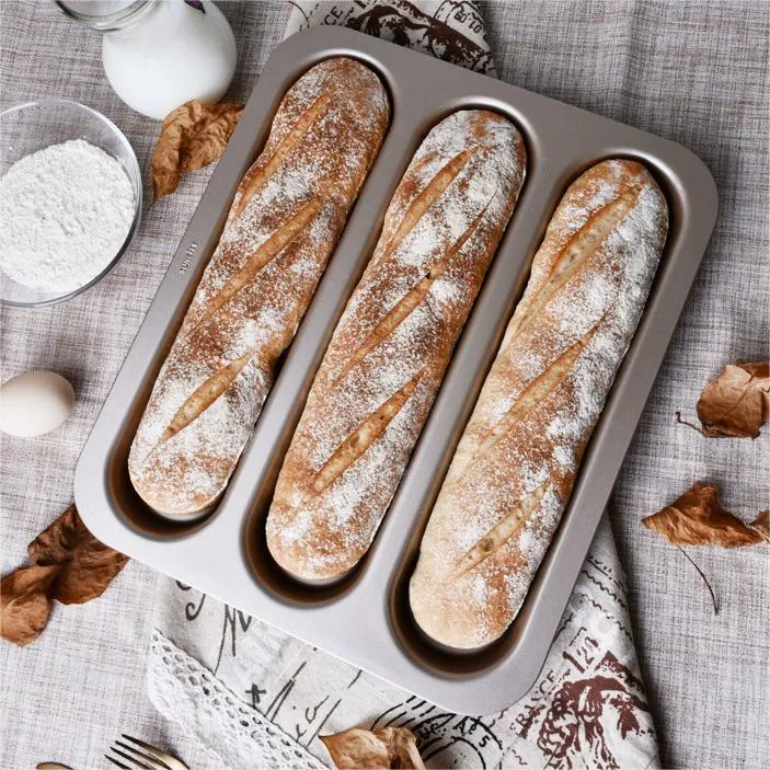 3 loaf carbon steel with nonstick coating french bread loaf pans